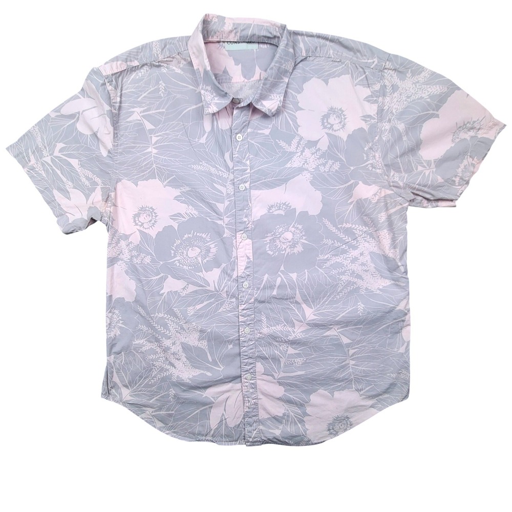 Grey Pink Floral Tropical Aloha Hawaiian Button Down‎ Shirt Mens XL CoastAoro
